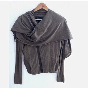 BCBGMAXAZRIA Brown Modal Knit Zip Up Jacket Scarf/Wrap Neck Pockets Size M